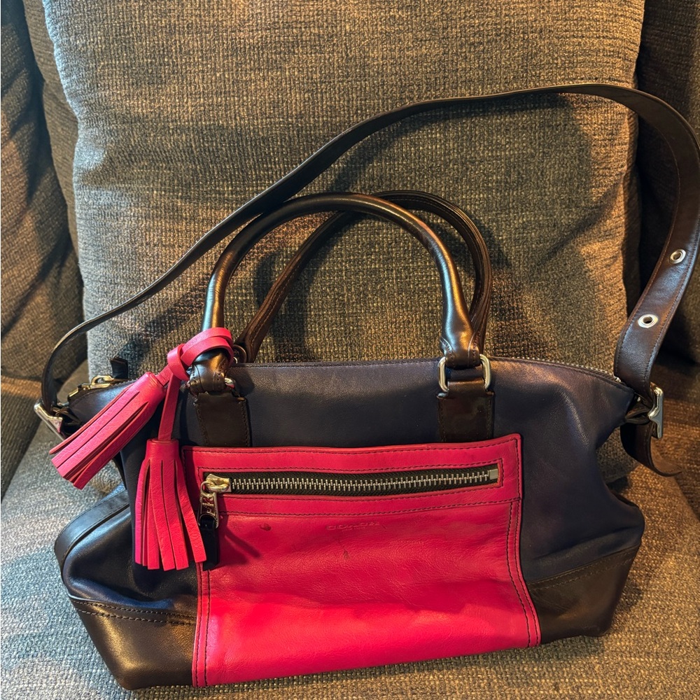 Coach Kristin Leather Satchel #21134 Colorblock Navy/Pink/Black Silver Hardware